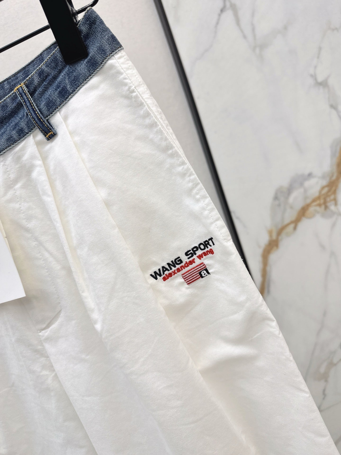 Wang* 25ss Denim waist panel wide-leg pants
