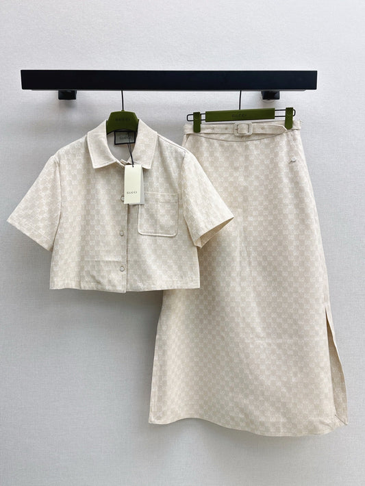 Gu*25ss GG jacquard belted skirt