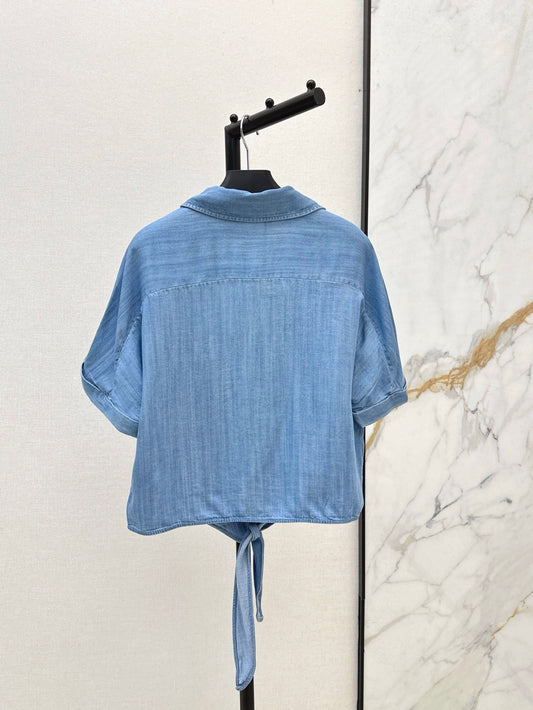 Pra* 25ss bow denim shirt