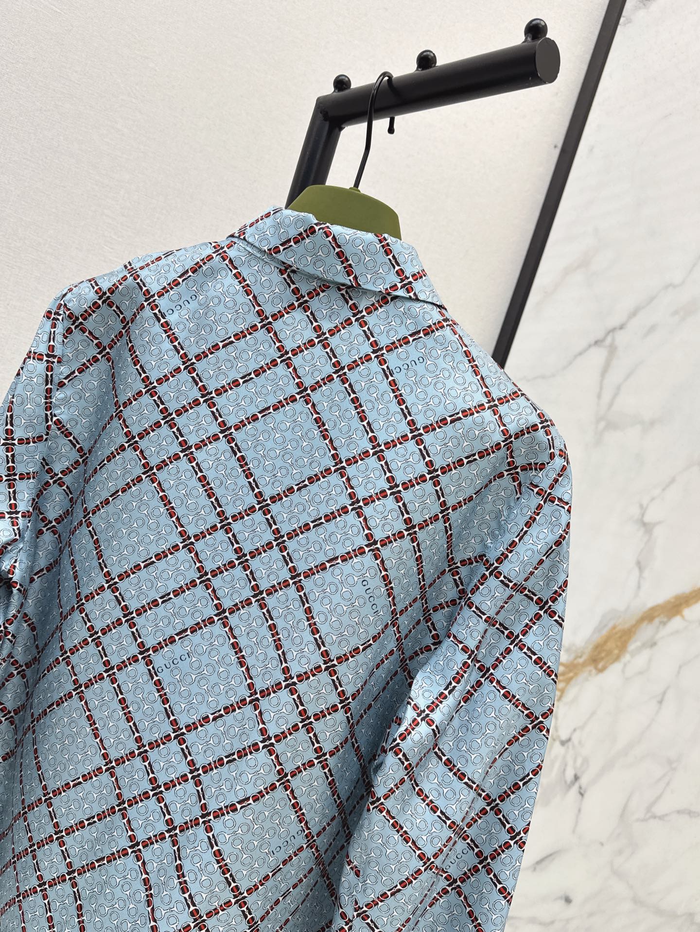 Gu* 25ss printed twill silk shirt