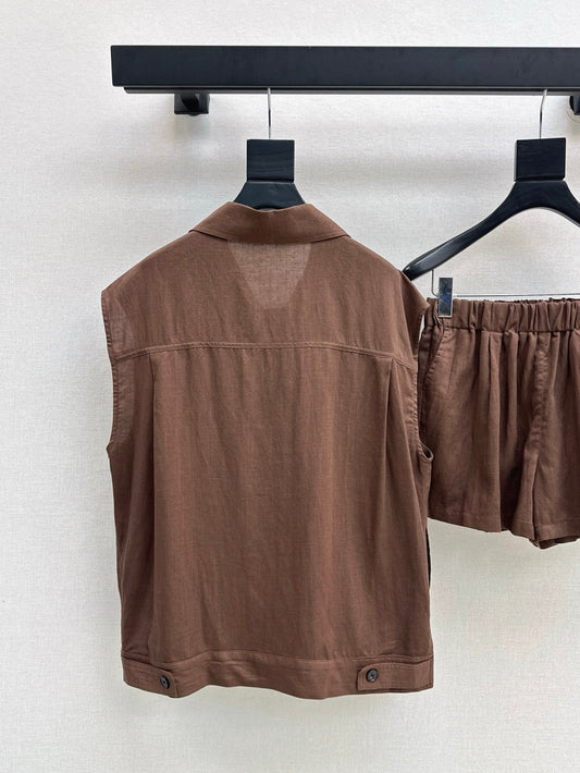 Lor*P 25ss embroidered linen vest suit