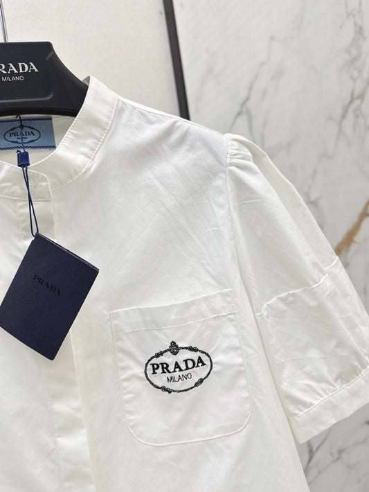 Pra* 25ss embroidered crop shirt