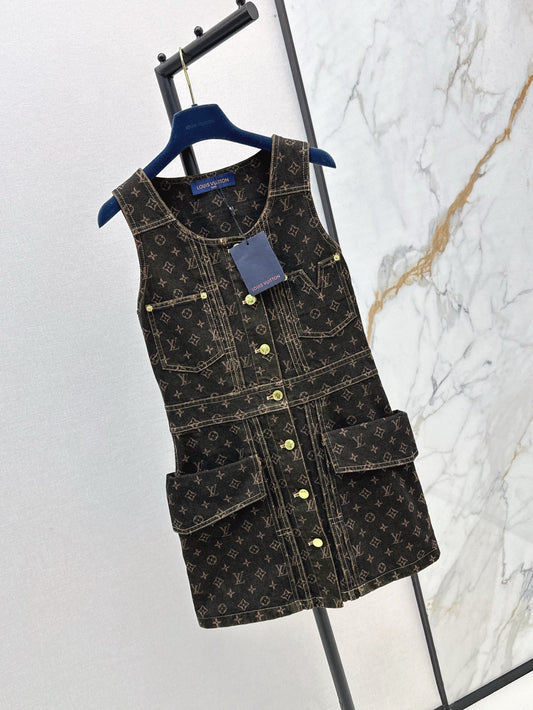 Loui* 25ss monogram denim button front dress