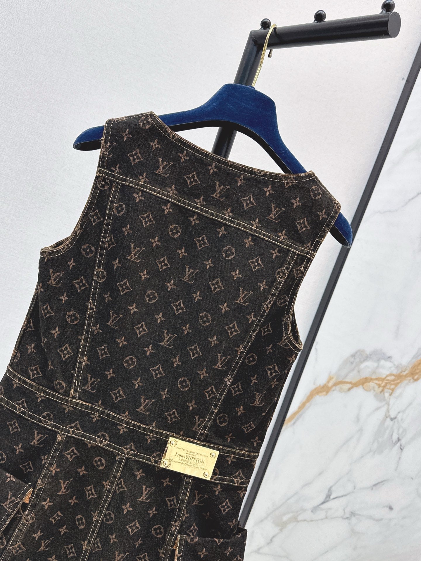 Loui* 25ss monogram denim button front dress