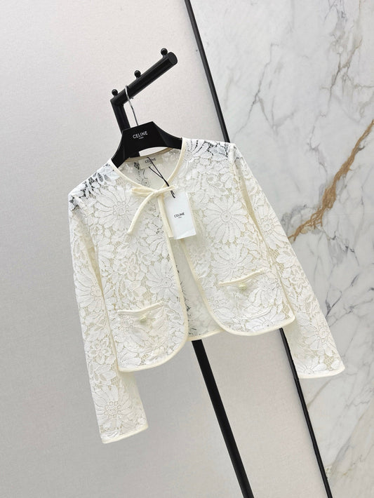 Cel* 25ss floral embroidered lace crop jacket