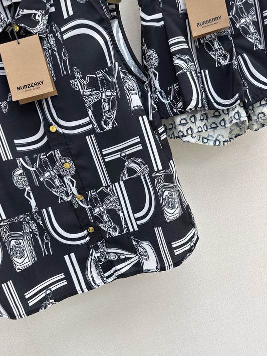 Bur* 25ss printed sleeveless shirt and skirt suit