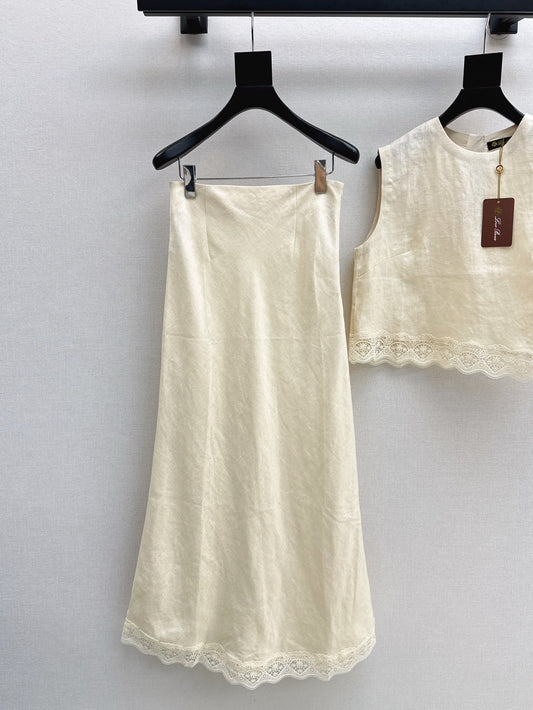 Lor*P 25ss lace trim vest and long skirt suit