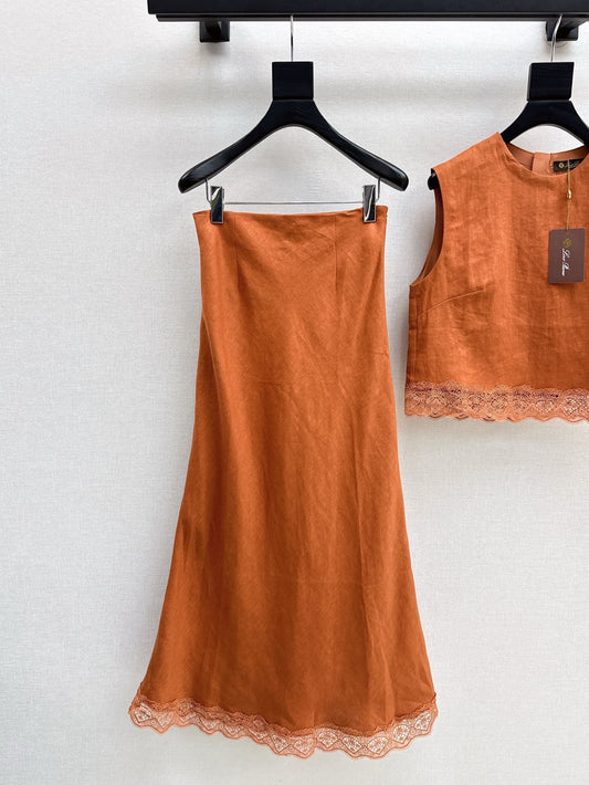 Lor*P 25ss lace trim vest and long skirt suit