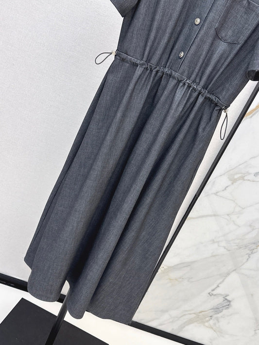 Monc* 25ss mid-length drawstring shirt dress
