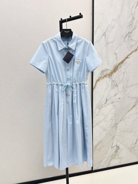 Pra* 25ss drawstring pleated shirt dress