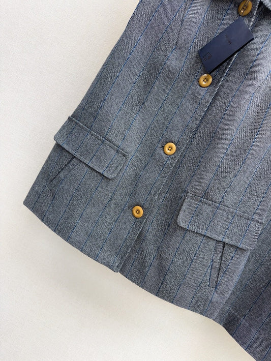 Pra* 25ss striped vest and blazer skirt suit