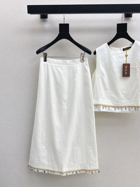 Lor*P 25ss lace trim cropped vest and skirt suit