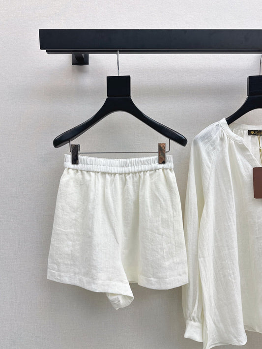 Lor*P 25ss loose linen shirt and elastic waist shorts suit
