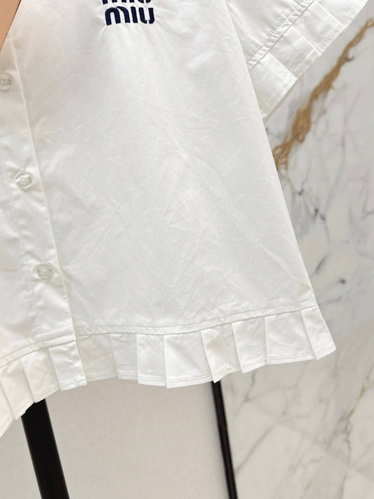 M*u 25ss pleated crop cotton shirt