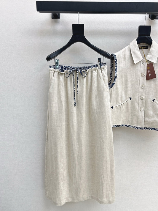Lor*P 25ss linen cropped vest and long skirt suit