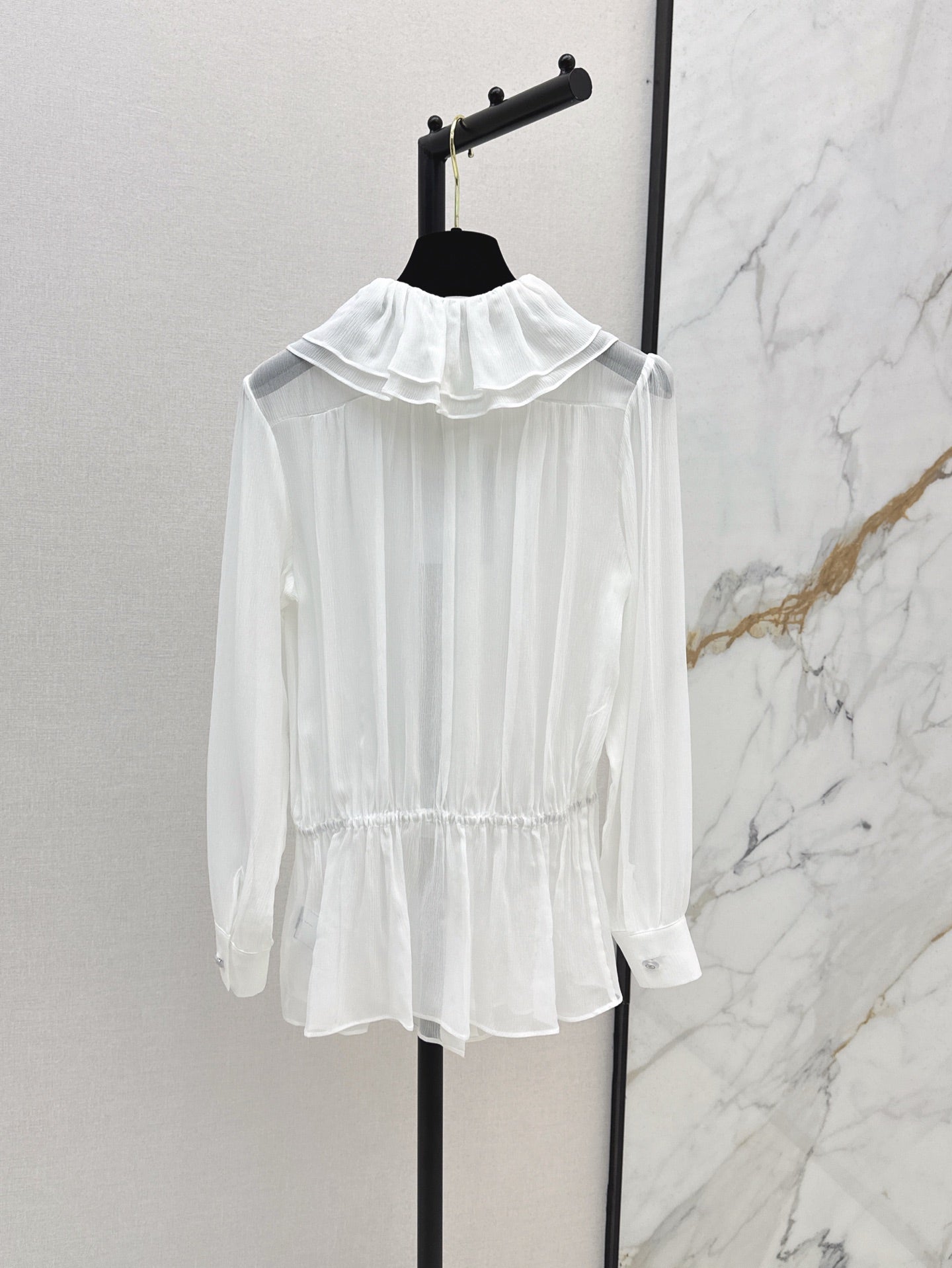 C*nel 25ss ruffled sheer silk blouse