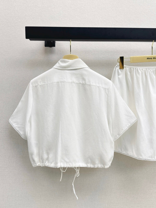 M*u 25ss cropped shirt and miniskirt suit