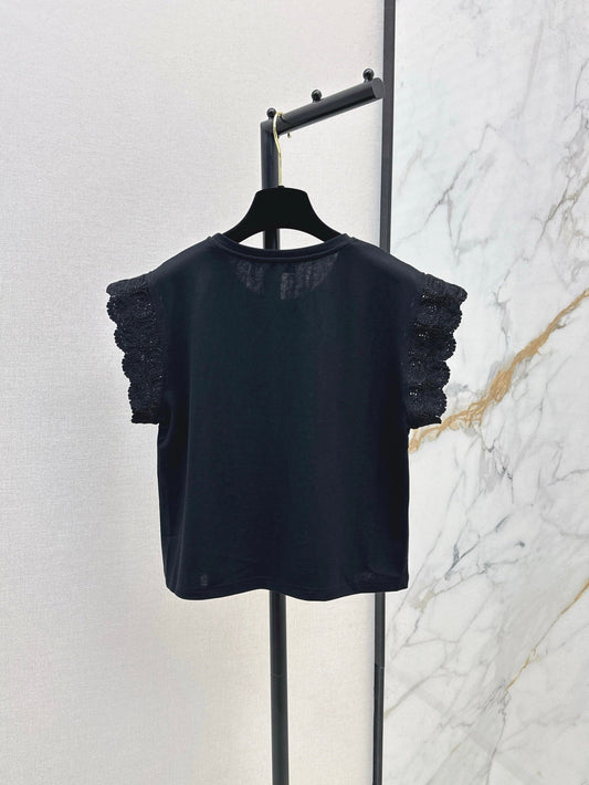 C*nel 25ss floral lace trim t-shirt