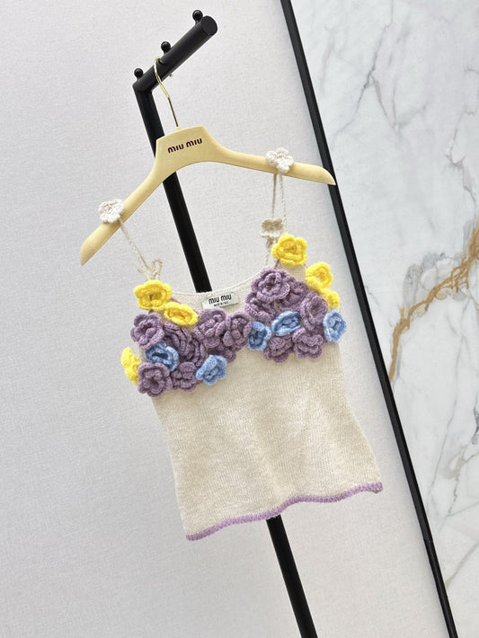 M*u 25ss 3D flower knitted camisole top