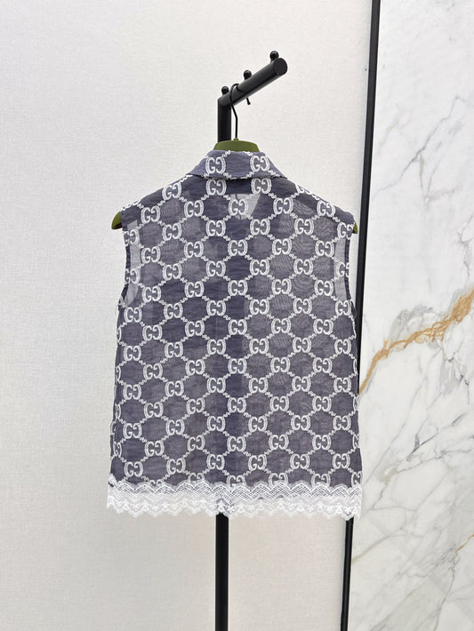 Gu* 25ss GG jacquard lace trim top