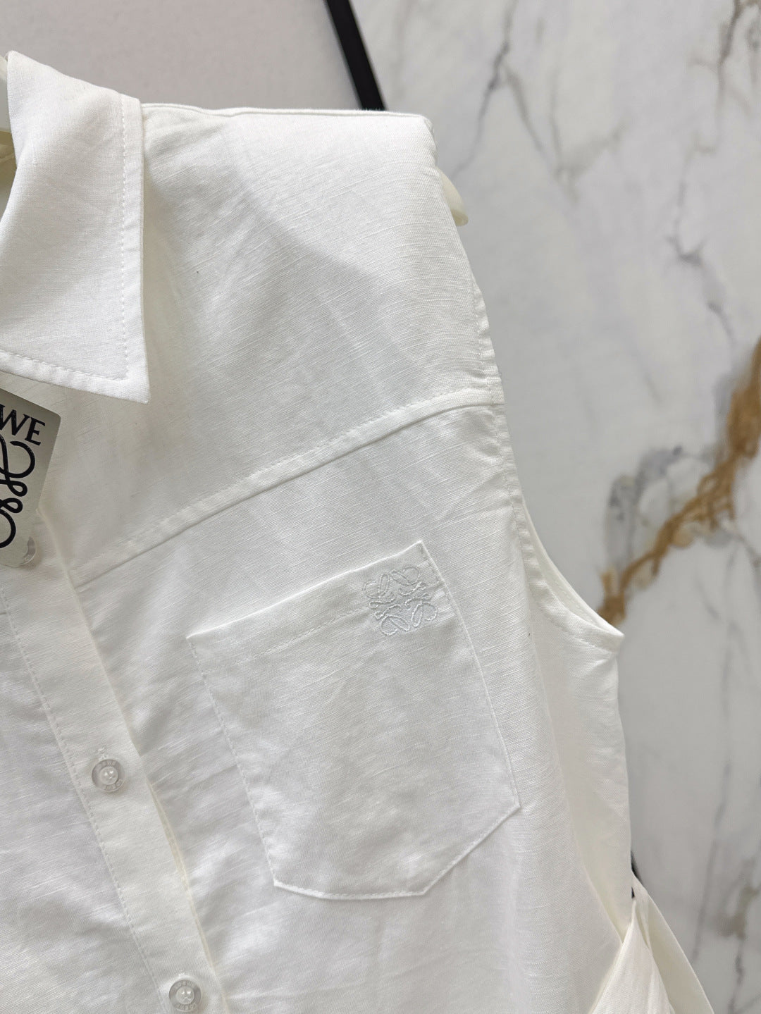 Loe* 25ss linen belted sleeveless blouse