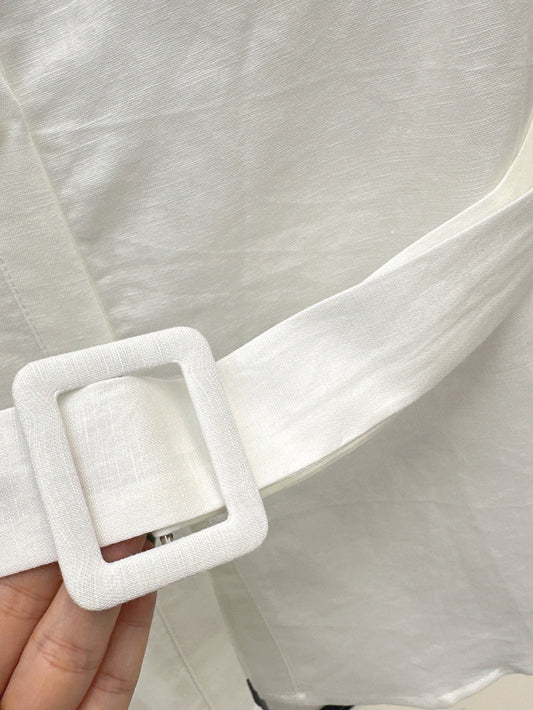 Loe* 25ss linen belted sleeveless blouse