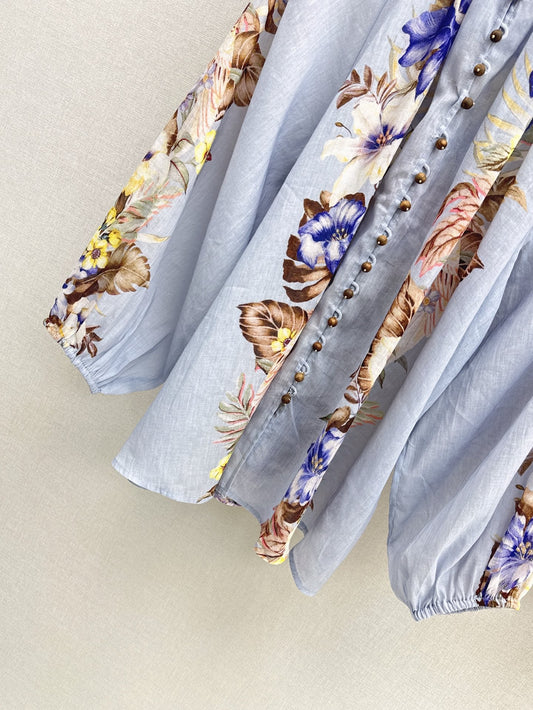 Zim* 25ss printed linen blouse and shorts set