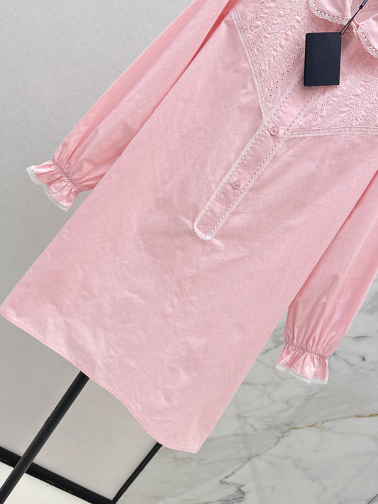 Pra* 25ss lace trim embroidered shirt dress