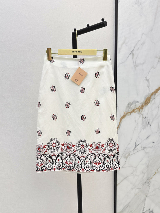 M*u 25ss printed linen vest and skirt set