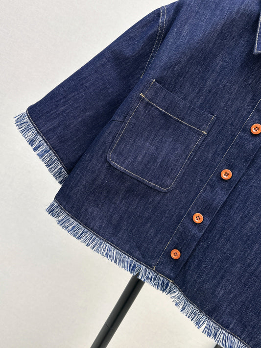 Zim* 25ss tassel trim cropped shirt