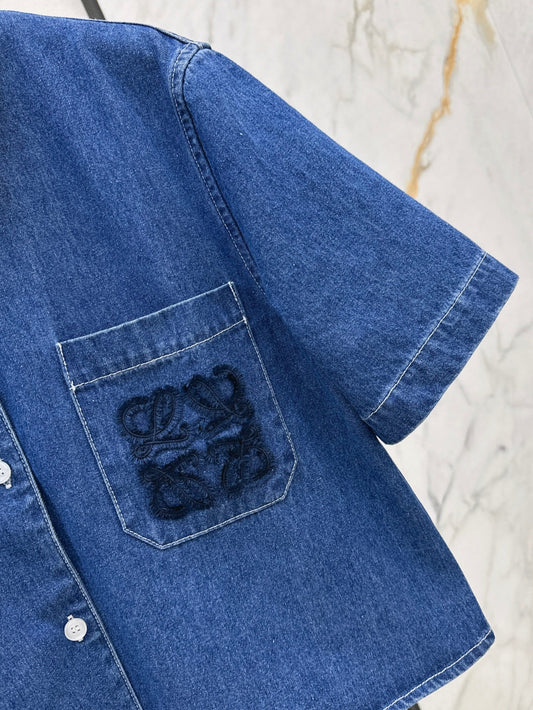 Loe* 25ss anagram cropped denim shirt