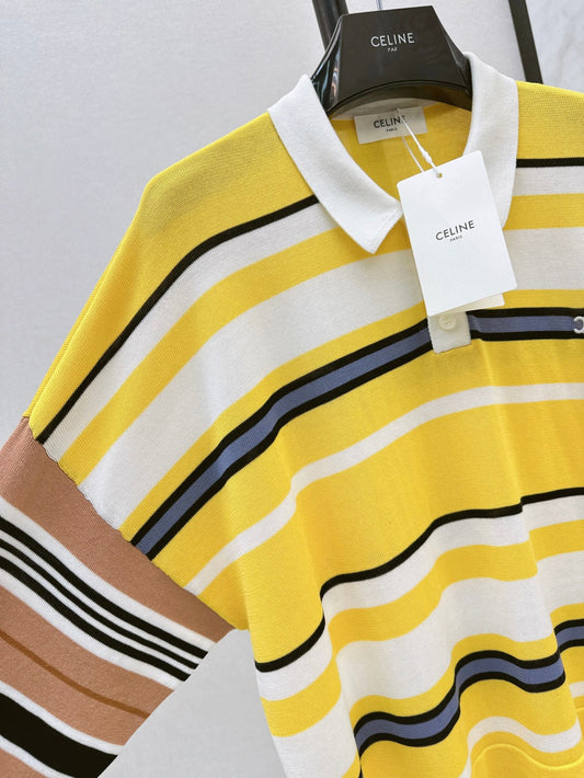 Cel* 25ss striped knit poloshirt