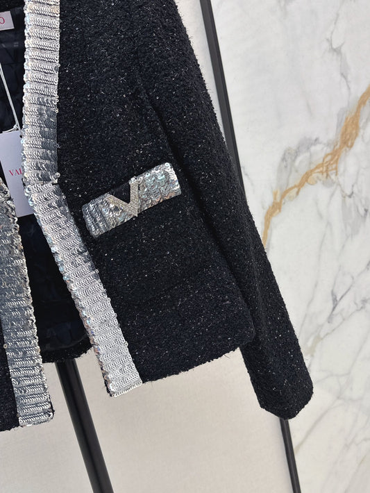 Valen* 25ss sequins embroidered tweed crop jacket