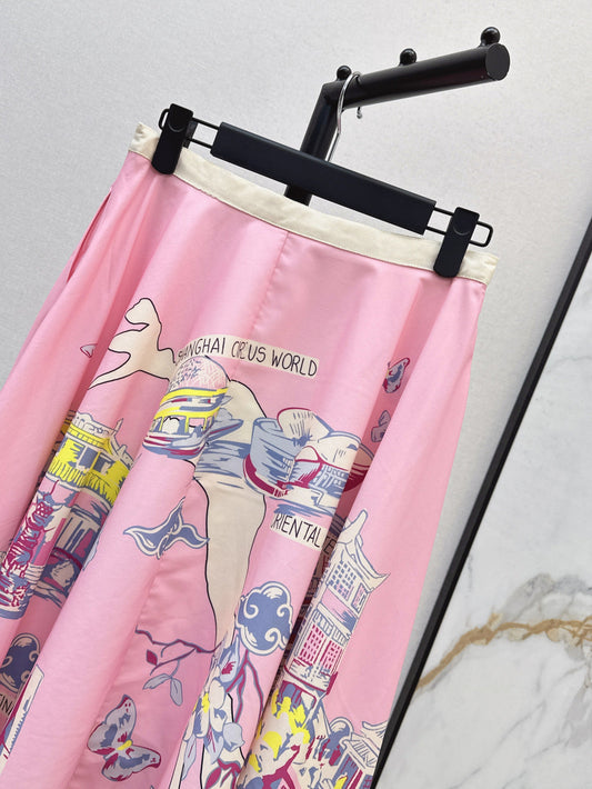 D*r 25ss print souvenir flared skirt