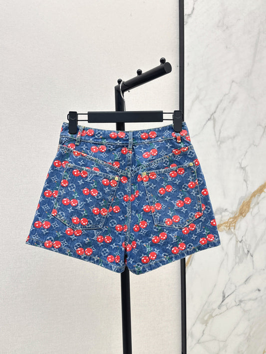 Loui* 25ss monogram cherry jacquard denim shorts