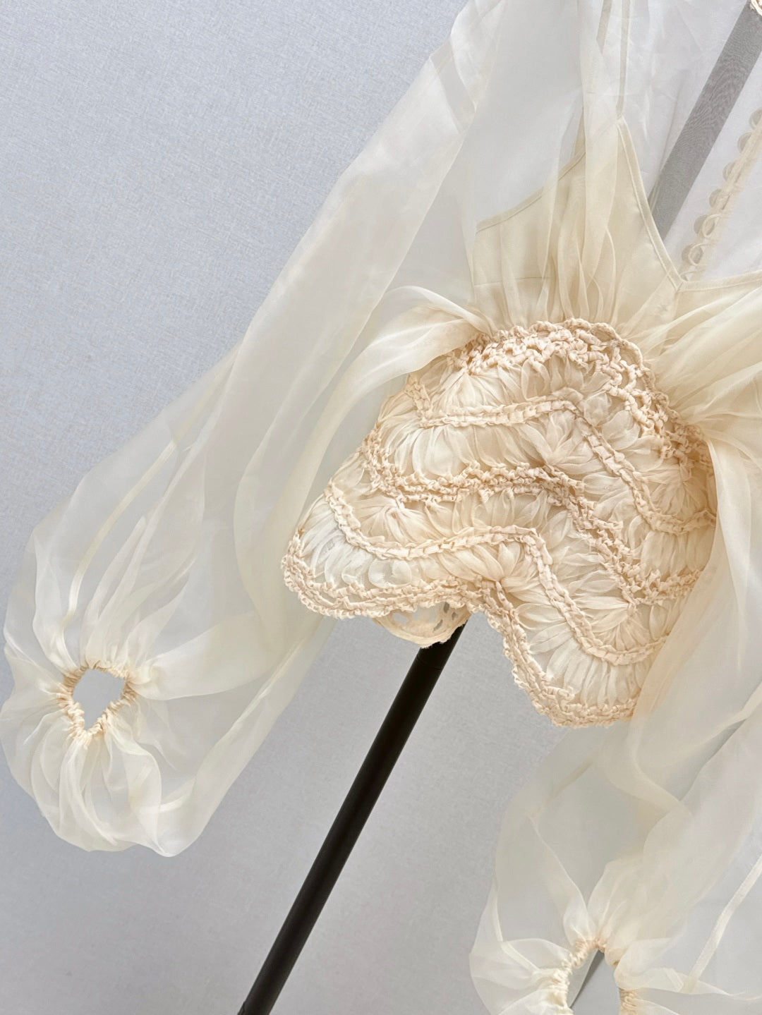 Zim* 25ss macrame insert silk blouse