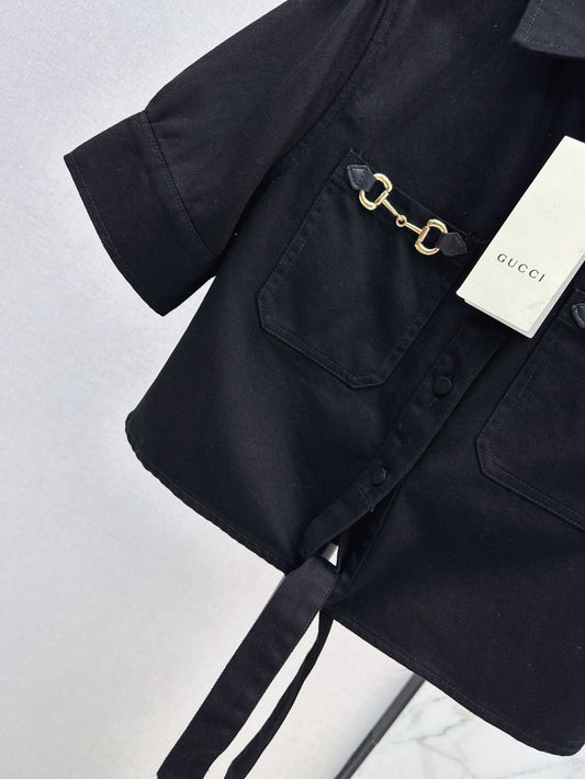 Gu* denim tied shirt with hosrebit