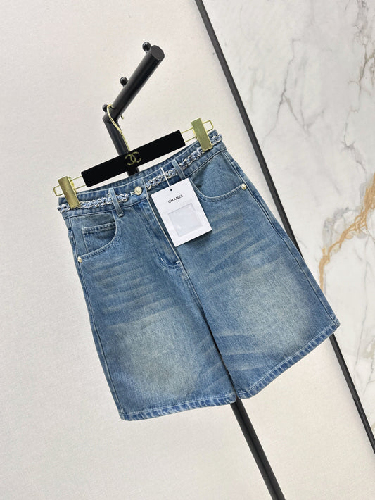 C*nel 25ss denim shorts with braided waistline