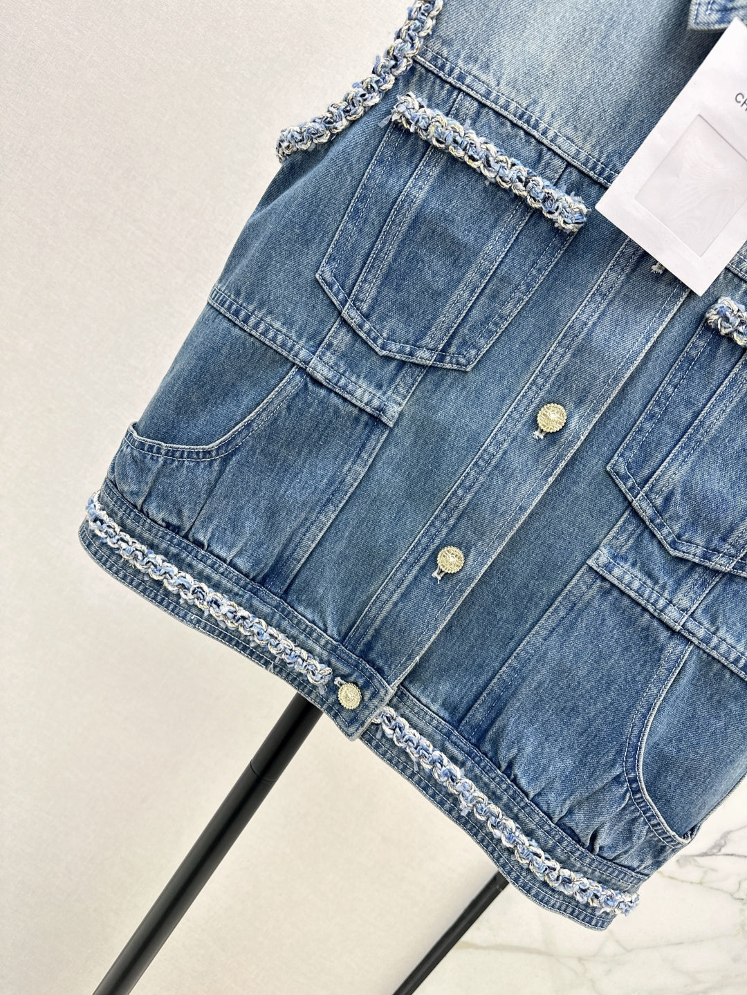 C*nel 25ss braided trim denim vest