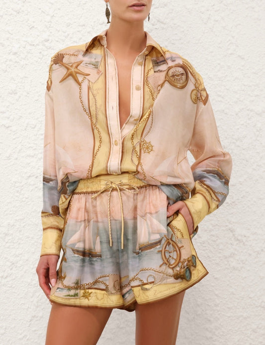 Zim* 25ss print silk blouse