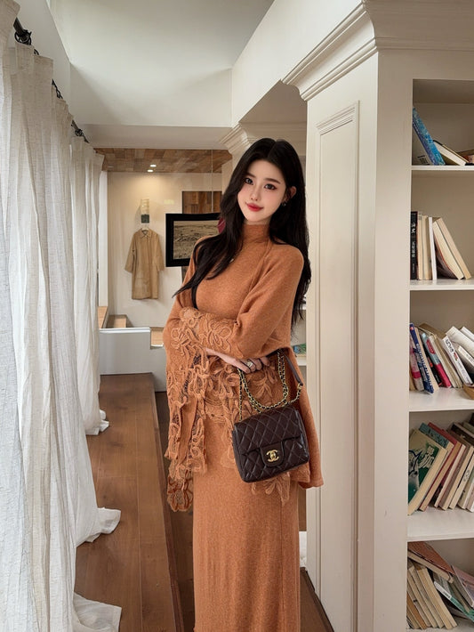 ES* 25fw lace knitted suit