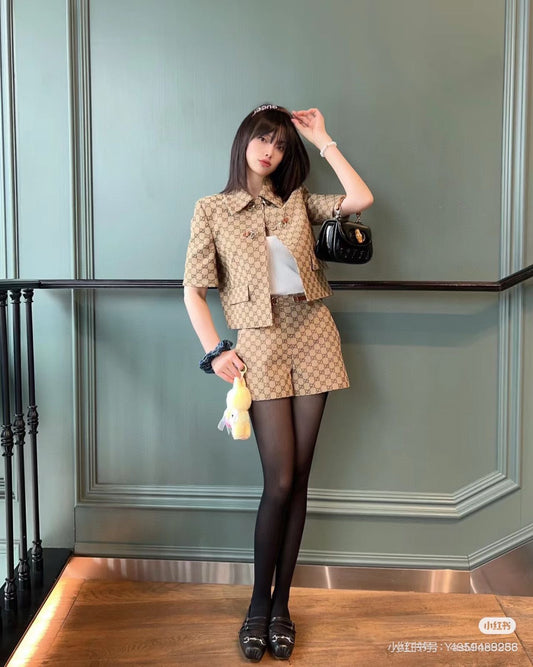 Gu* 25ss jacquard short sleeve suit