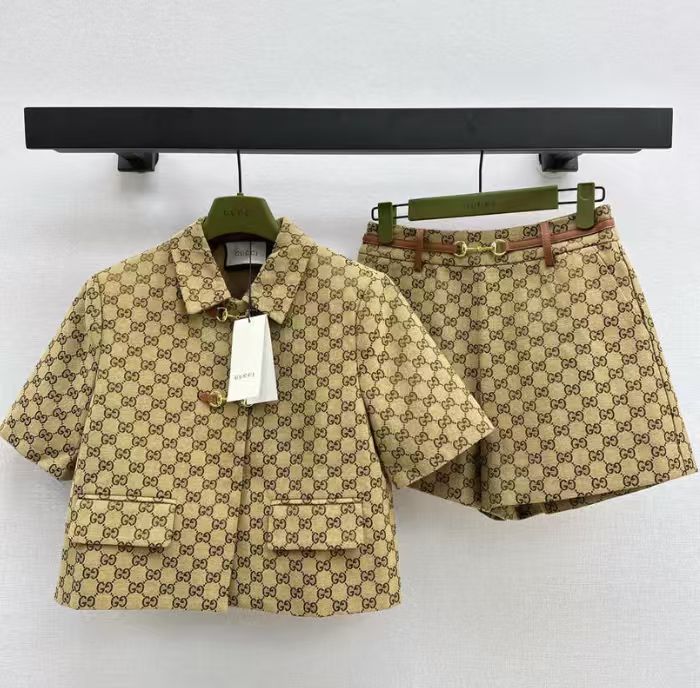 Gu* 25ss jacquard short sleeve suit