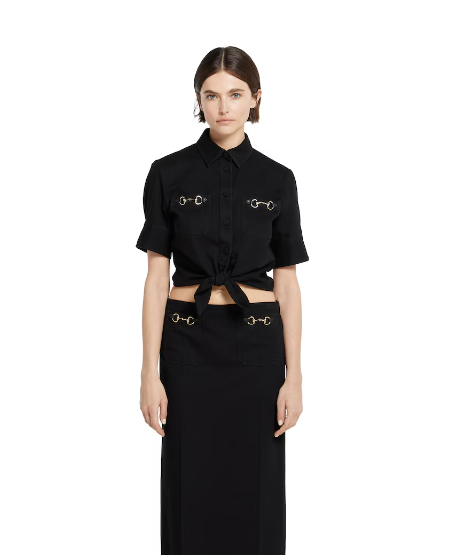 Gu* denim tied shirt with hosrebit