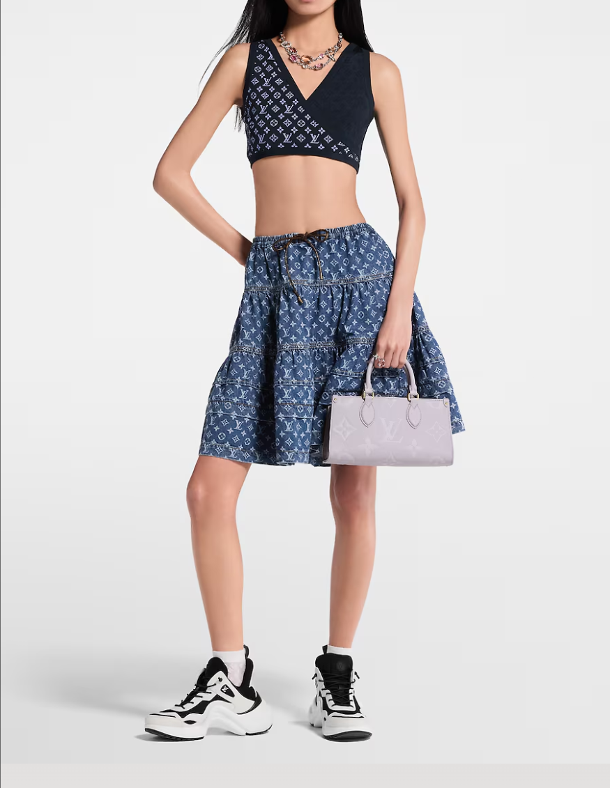 Loui* 25ss monogram tiered denim skirt