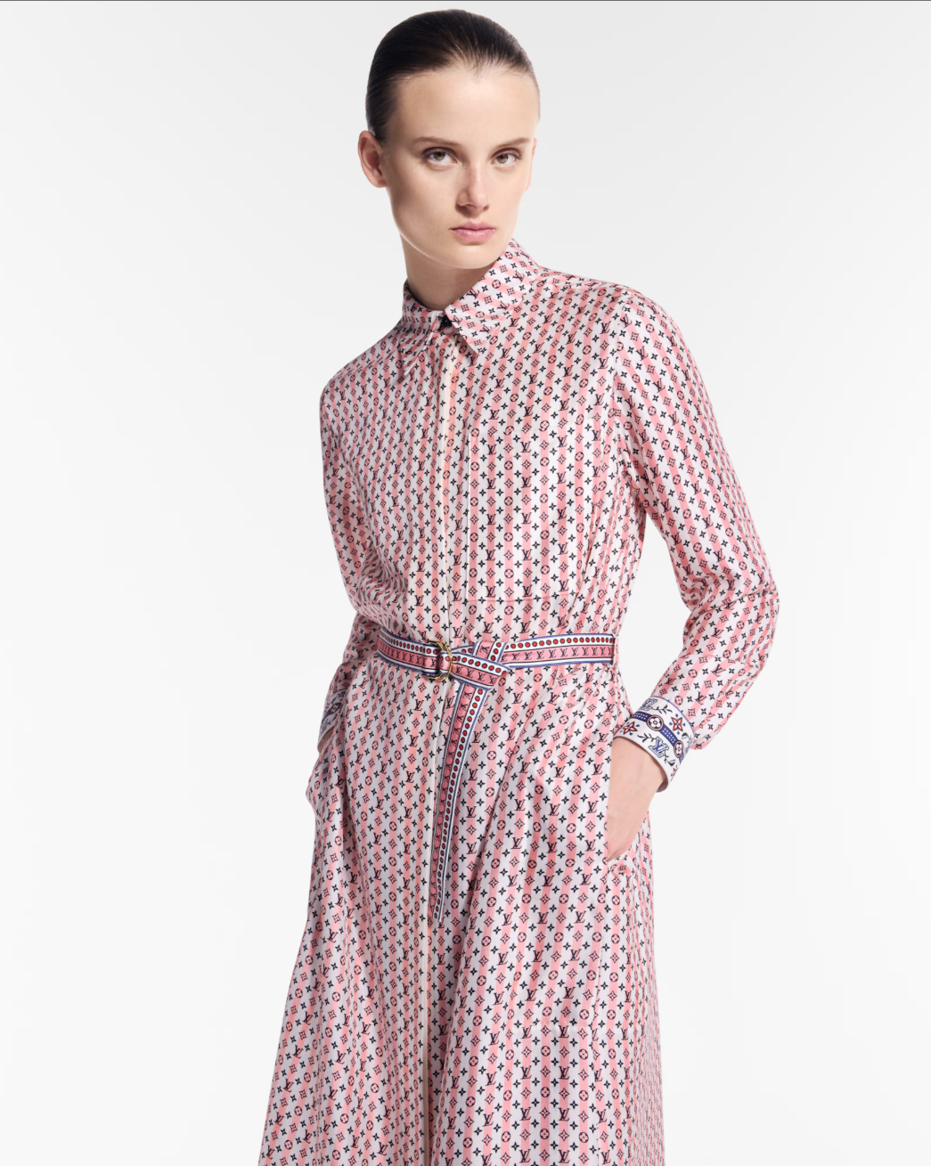 Loui* 25ss scarf print silk shirtdress