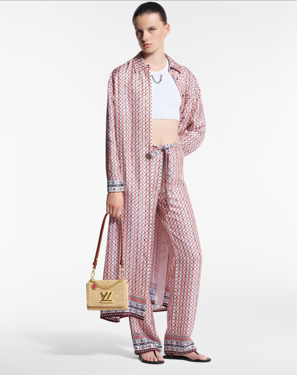 Loui* 25ss scarf print silk pajama pants