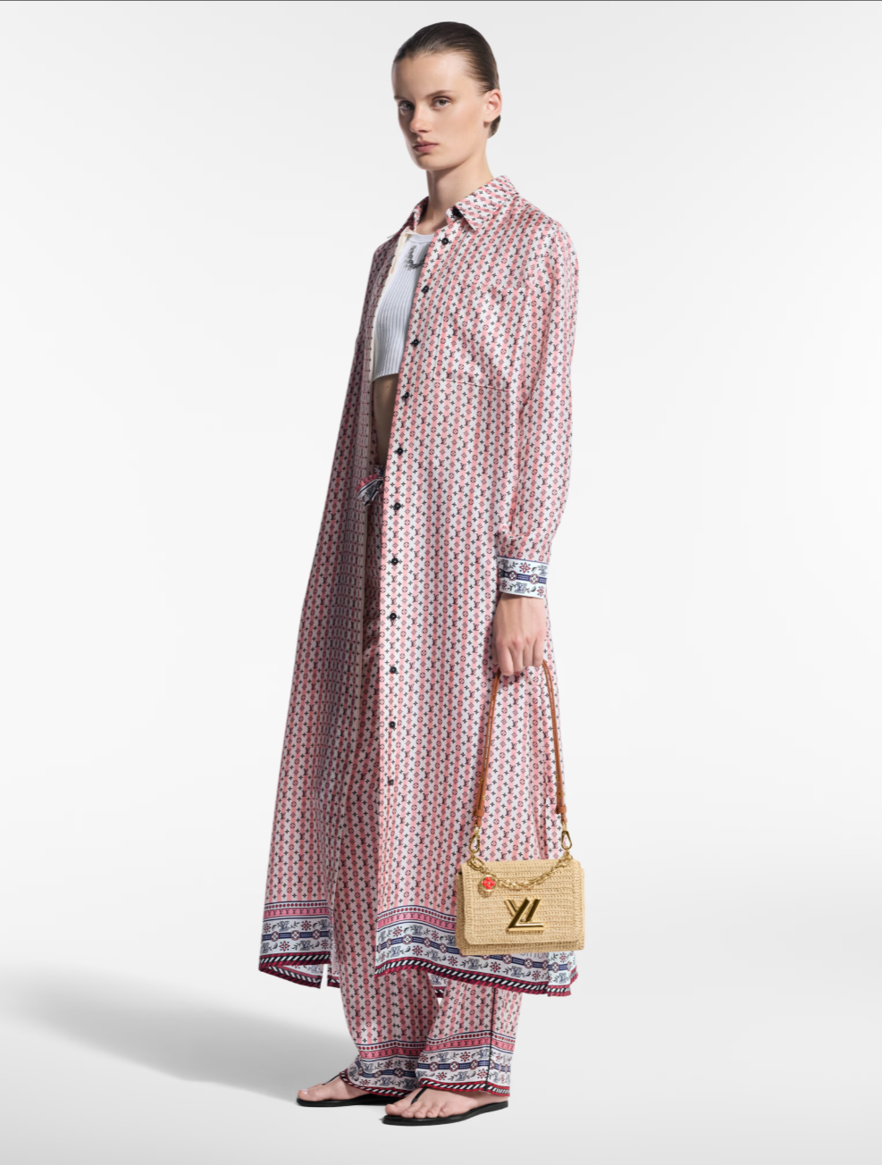 Loui* 25ss scarf print silk shirtdress
