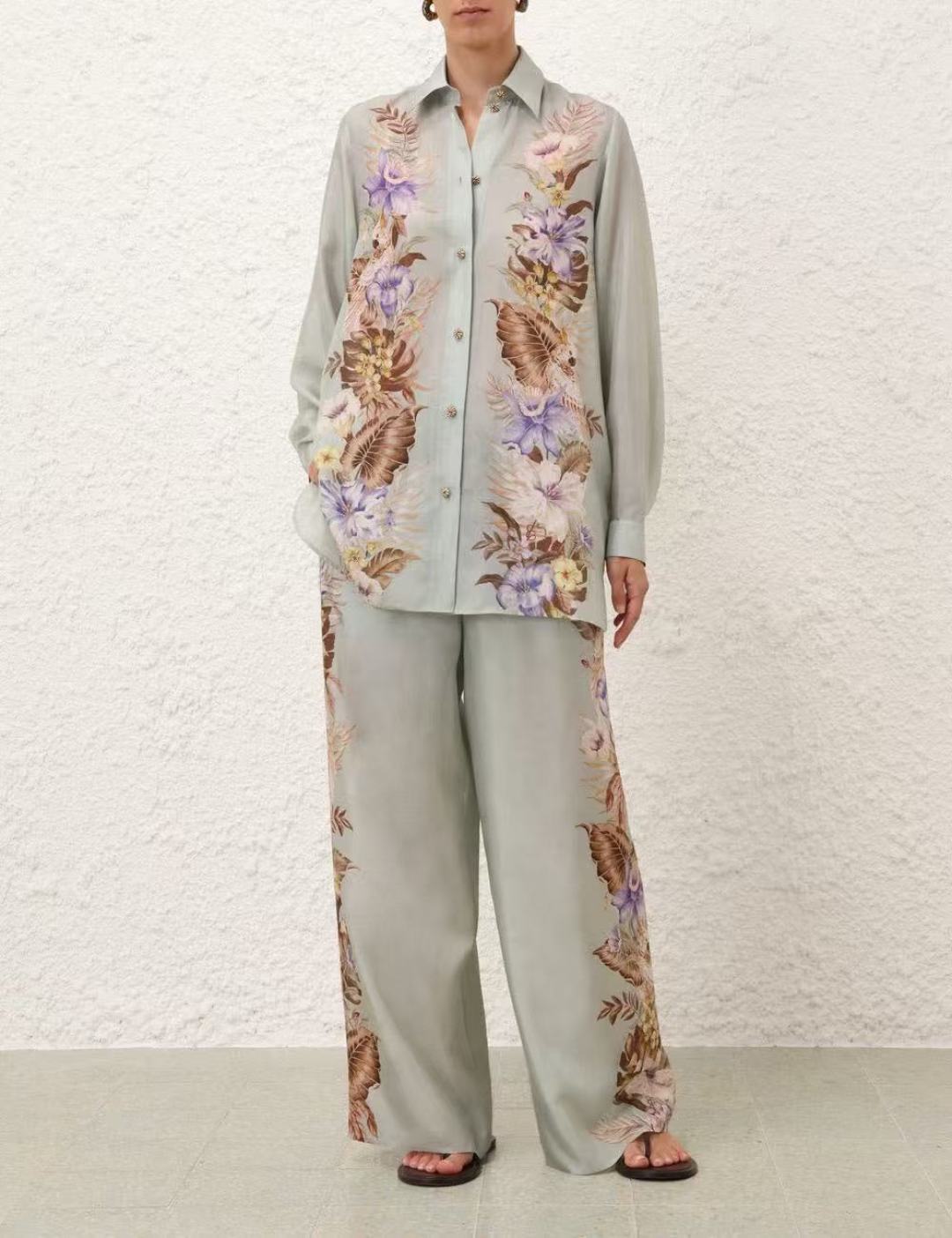 Zim* 25ss printed silk shirt and pants set