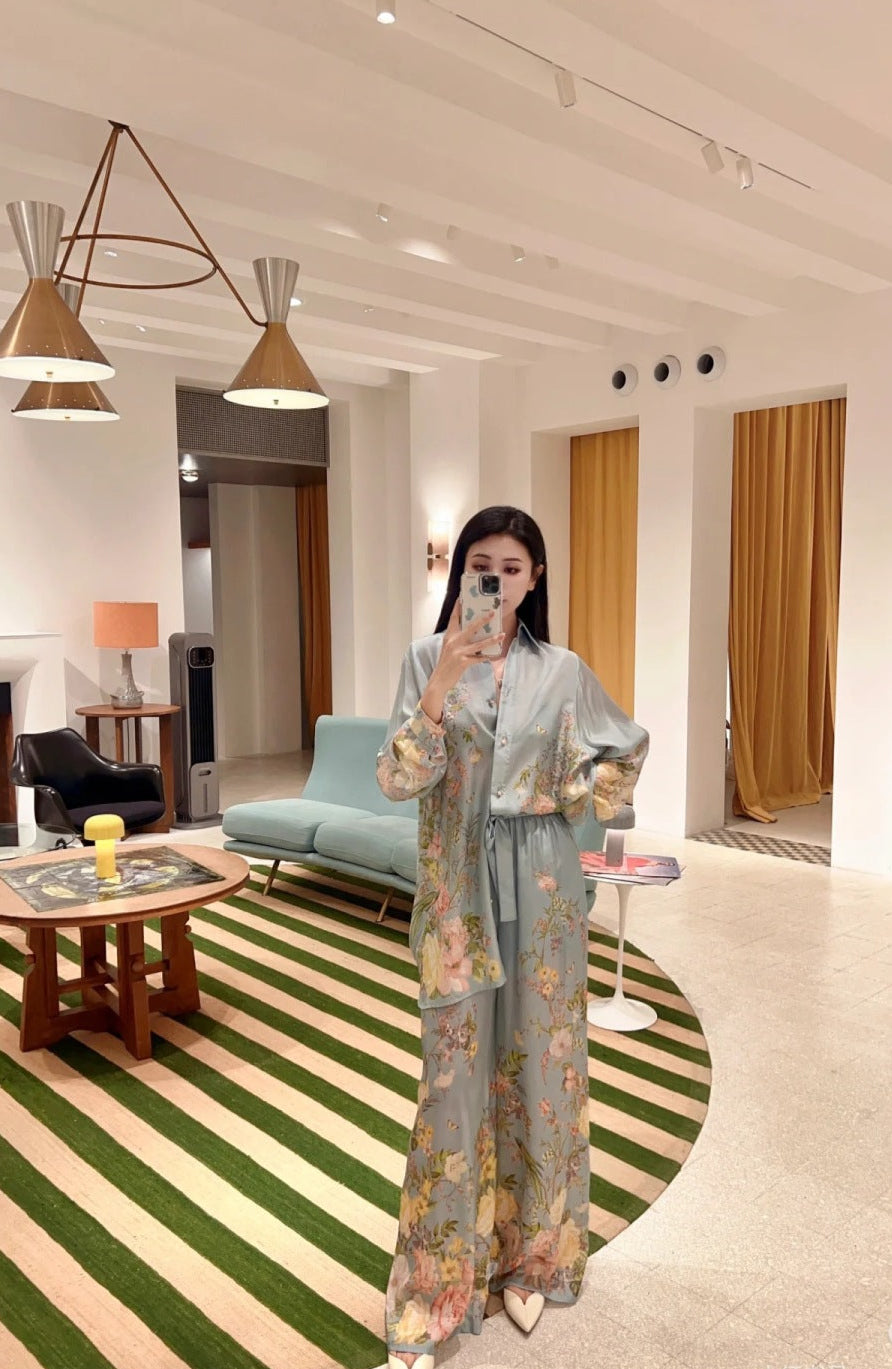 Zim* 25ss printed silk shirt and pants set